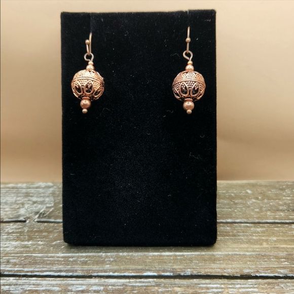Copper Beaded Drop Earrings - Picture 2 of 2